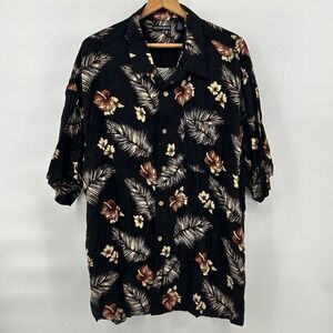 Knightsbridge Hawaiian Shirt Mens 3X Black Rayon Tropical Camp Aloha Shirt